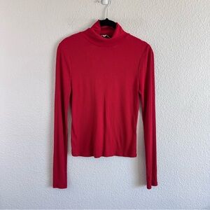 Miss Selfridge Red Long Sleeve Ribbed Turtleneck Top